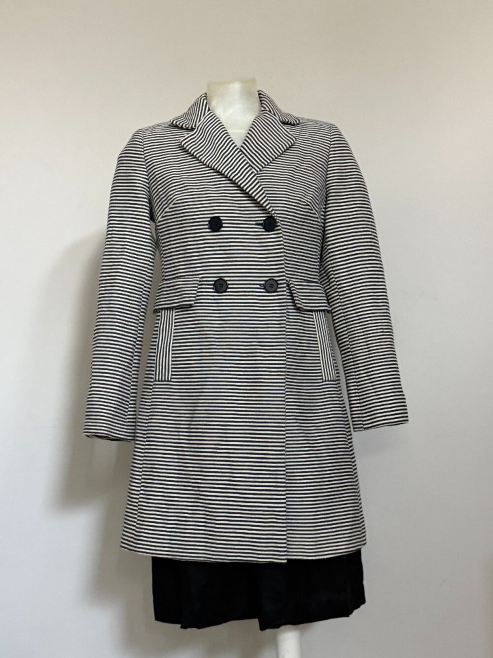 Talbots Petites 2P Navy White Striped Double Breasted Blazer Jacket Coat
